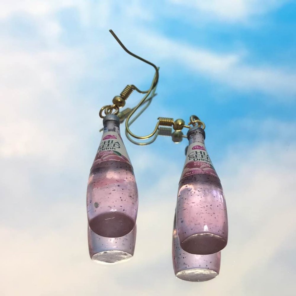 Pink Chia Seed Drink Peach Earrings